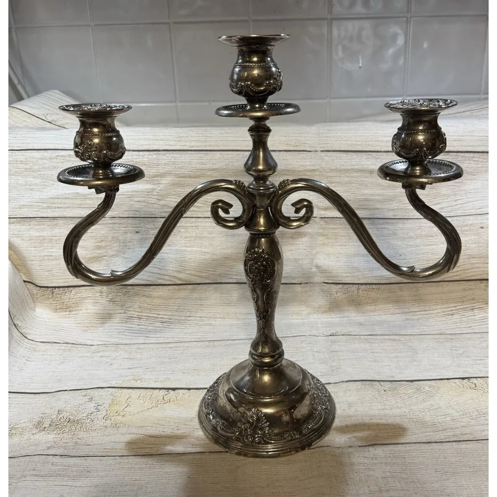 Vintage Godinger Silver Plated 3 Three Light Candelabra Ornate Baroque Detailing